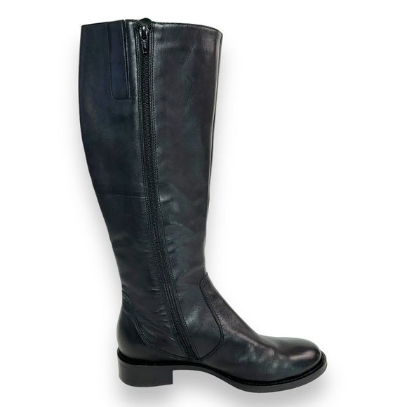 ECCO Knee High Boots Sz 38 7-7.5 Hobart Harness Riding Black Leather Equestrian - Picture 7 of 14